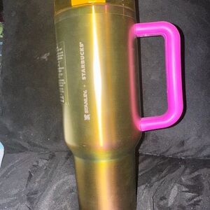 Starbucks Gold Tumbler with Vibrant Pink Handle